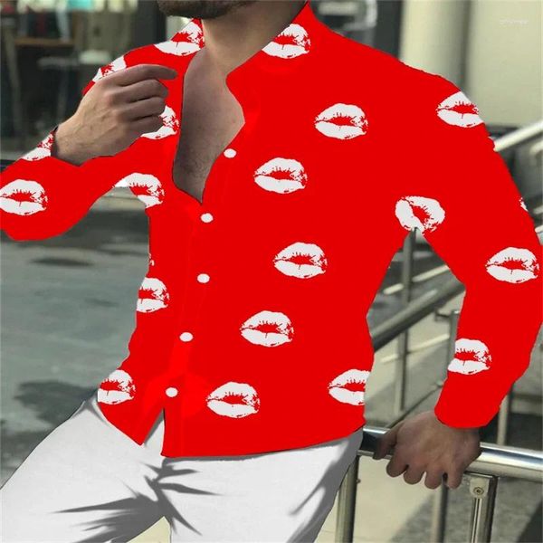 Chemises décontractées pour hommes à la mode des lèvres rouges et revers féminin 2024 Divertissement de loisirs hawaïen printemps été