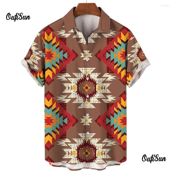 Camisas casuales de los hombres de moda retro azteca tótem hawaiano ropa suelta de gran tamaño de manga corta tops