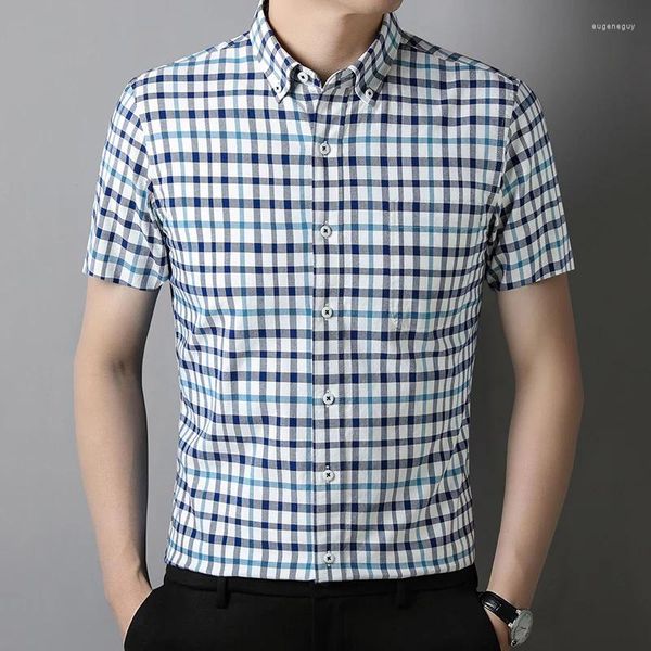 Chemises décontractées pour hommes Fasion Cotton Short Shirt S for Men Summer Slim Fit Top Plaid Pocket Clothes Pocket Articles