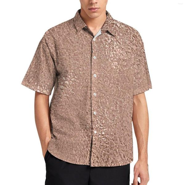 Chemises décontractées pour hommes Faux métallisé chemise ample hommes vacances Rose or paillettes métal imprimé hawaïen personnalisé mode surdimensionné Blouses