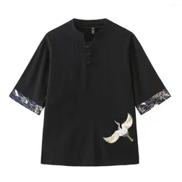 Chemises décontractées pour hommes FEGKZLI 2023 Coton Lin Style Chinois Blouses M-5XL Plus La Taille Pour Hommes Demi Manches Grenouille Bouton Printemps Été Streetwear