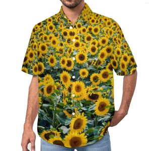 Chemises décontractées pour hommes Field Of Sunflower Shirt Flowers Print Vacation Loose Hawaiian Funny Blouses Short-Sleeve Custom Oversized Tops