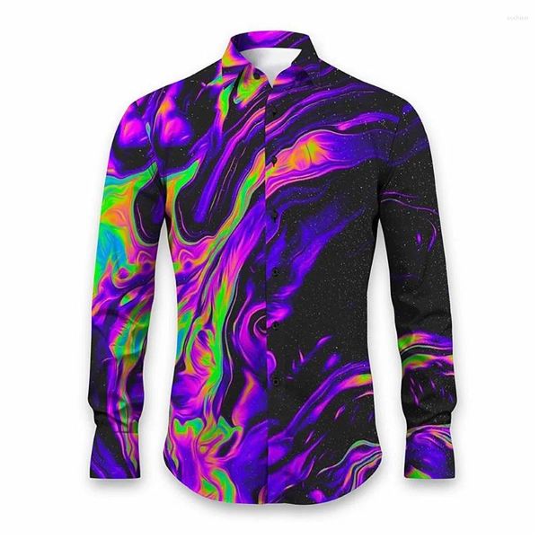 Chemises décontractées pour hommes Fine abstraite couleur de l'huile chemise imprimée vêtements mode de rue cardigan d'absorption de la sueur