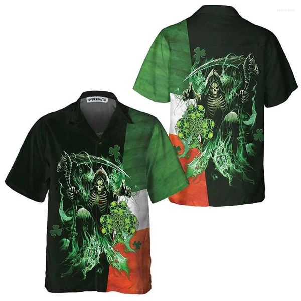 Camisas Casuales para Hombres Camisa De Manga Corta con Estampado De Calavera De La Muerte Fina Cárdigan Transpirable Top De Moda Ropa Cómoda