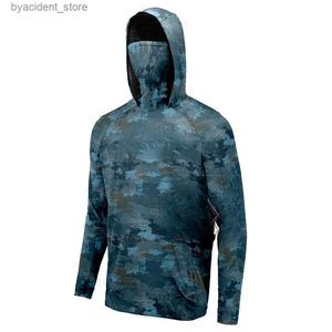 Chemises décontractées pour hommes Chemises de pêche Masque pour hommes Chemise de pêche à manches longues Vêtements UV en plein air Manteau à capuche Upf Crème solaire Vêtements de pêche respirants L240306