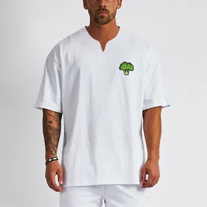 Chemises décontractées pour hommes Fitness Fitness Couleur solide Broccoli Imprimé demi-manche T-shirt Camisas de Hombre