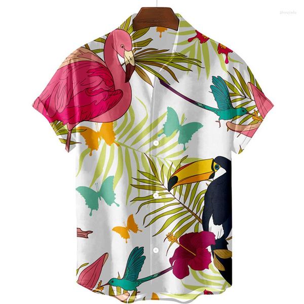 Chemises décontractées pour hommes Flamingo imprimé pour hommes mode plage vacances à manches courtes haut Streetwear 2023 vêtements pour hommes