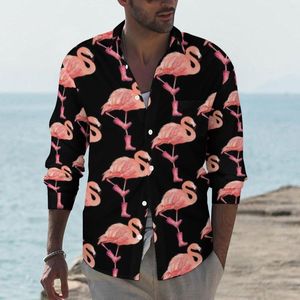 Chemises décontractées pour hommes Chemise Flamingo Automne Homme Blouses à la mode Manches longues Graphique Esthétique Vêtements Plus Taille 3XL 4XL