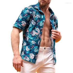 Chemises décontractées pour hommes Chemise hawaïenne à imprimé tropical Flamingo pour hommes | À manches courtes été Aloha Beach
