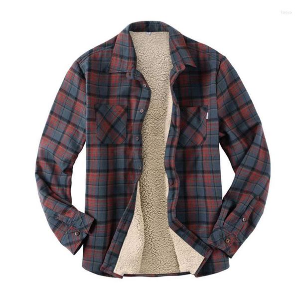 Chemises décontractées pour hommes chemise en flanelle veste poche poitrine doublure polaire manches longues boutonné pour homme automne hiver vêtements chauds