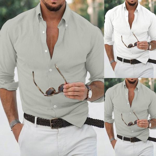 Camisas informales para hombre, camisa de franela para hombre, verano, color sólido, de talla grande, cuello vuelto, manga larga, día, negro