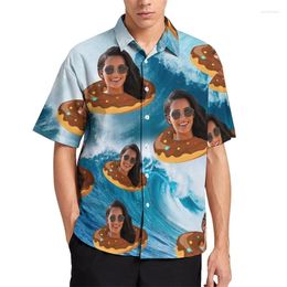 Casual overhemden voor heren Bloemen Avocado's Gezicht Voor herenkleding 3D bedrukt Hawaii strandoverhemd Shorts mouw Y2K Tops Vintage kleding reversblouse