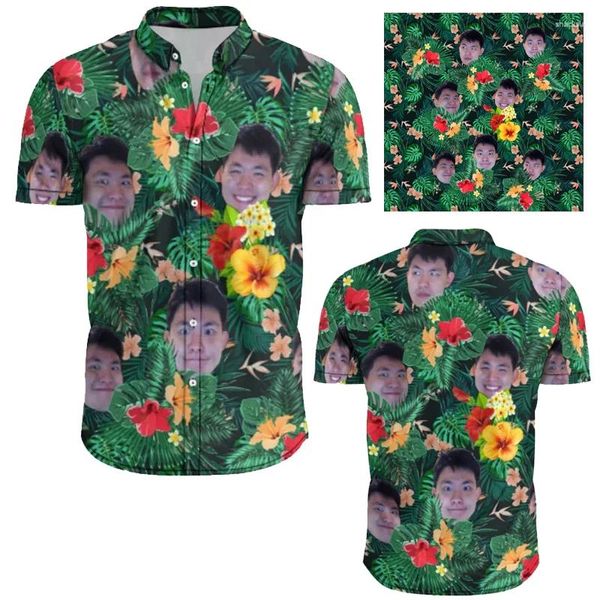 Camisas casuales para hombres Aguacates florales Hojas para hombres Ropa Impreso en 3D Hawaii Camisa de playa Pantalones cortos Manga Y2k Tops Ropa vintage Solapa