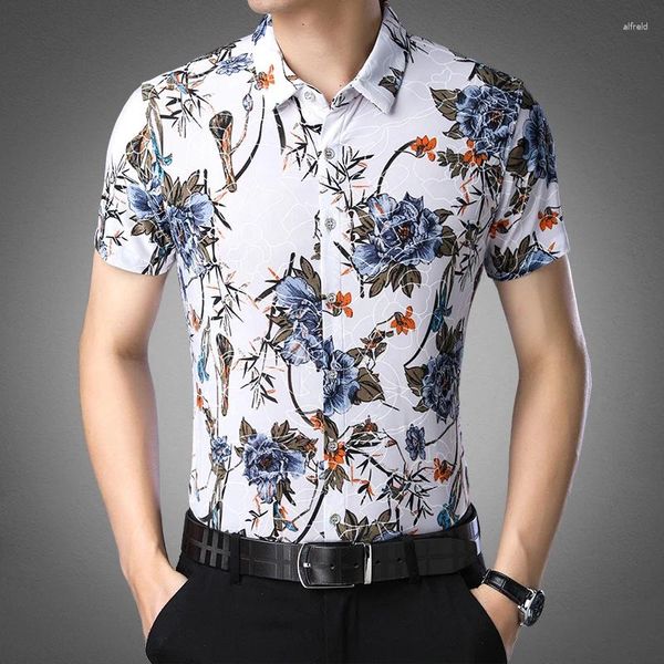 Chemises décontractées pour hommes robe florale chemise à manches courtes 3d imprimé chinois qualité d'été qualité lisse confortable camisas de soins faciles
