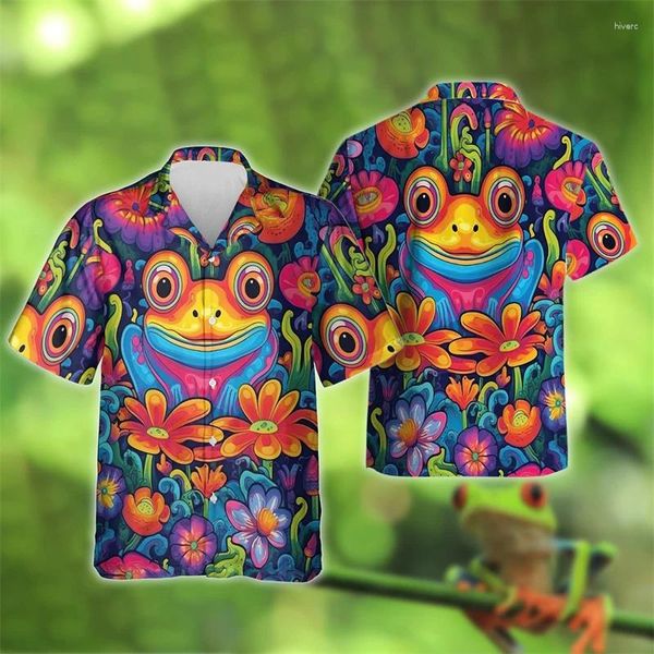 Chemises décontractées pour hommes grenouille florale 3d imprimé pour hommes vêtements harajuku mode hawaïen fleur