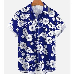 Chemises décontractées pour hommes Chemise hawaïenne florale imprimée avec des fleurs Chemisier de plage Revers professionnel Vêtements cubains Flamingo