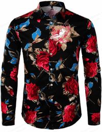 Casual shirts voor heren bloemen Hawaiiaanse shirts Casual lange mouw shirts heren mode shirt cuba strand blouse heren kleding omdraaien bloem camisas 240424