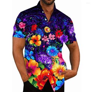 Chemises décontractées pour hommes Floral Hawaiian Summer Fashion 3d Imprimé confortable à manches courtes à manches courtes surdimension