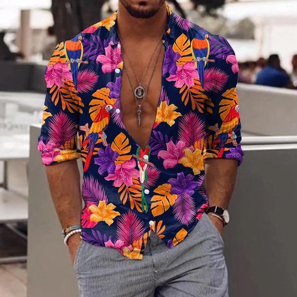 Camisas casuales para hombres Camisa floral Hoja tropical Impresión 3D Hombres Moda Playa hawaiana Blusa de manga corta Solapa Niño