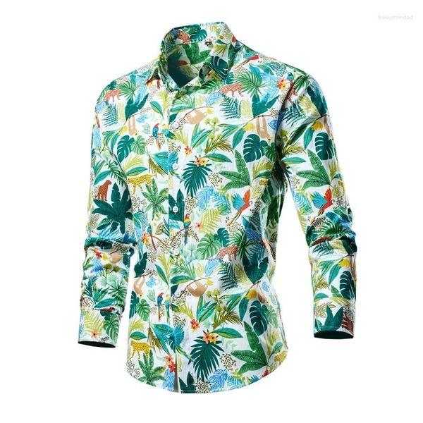 Chemises décontractées pour hommes fleurs hommes à manches longues imprimées pour hommes luxe social vêtements de créateurs de créateurs hawaïens de chemise classique élégante