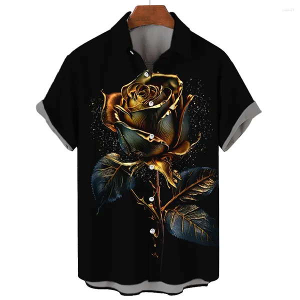 Chemises décontractées pour hommes Fleur Rose 3D Impression Hawaiian Bage Hommes Femmes Fashion Streetwear surdimensionné surdimension