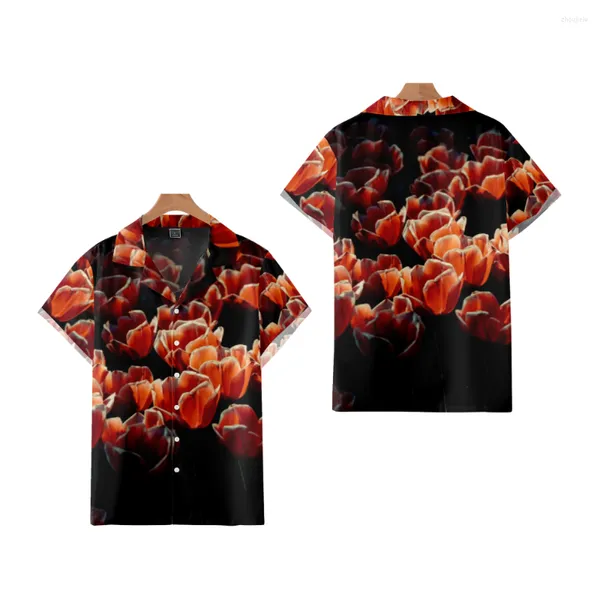 Chemises décontractées pour hommes Fleurs Photos Tops imprimés en 3D Taille Plus Bouton à manches courtes Hip Hop Été pour hommes et femmes