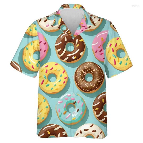 Chemises décontractées pour hommes Food Donuts 3D Imprimé pour hommes vêtements Harajuku Fashion Cake Lover Aloha Beach Shirt Femme Femmes Blans à manches courtes