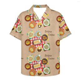 Casual shirts voor heren voedselpatronen uit 25 verschillende landen Epicure Belgische gerechten Art 3D digitale printpatroon herenhemd Hawaiian