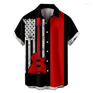 Casual shirts voor heren voor mannen 3d korte mouw knop streep gitaar Amerika vlag y2k kleding zomer tops en damesmensen ELDD22