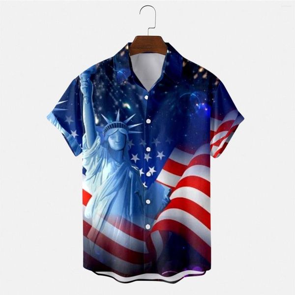 Chemises décontractées pour hommes pour hommes 4 juillet drapeau américain impression revers chemisiers à manches courtes hauts dessin animé col montant boutons Blusas Hombre