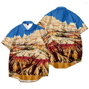 Casual herenoverhemden voor heren en dames Highstreet Style Mountains Oil Painting Print Summer Tops met korte mouwen