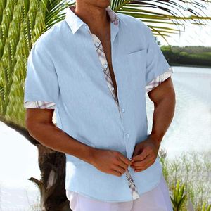 Chemises décontractées pour hommes pour hommes plage vacances à manches courtes Cardigan chemise bouton contraste hawaïen Boho Style uni Blouse