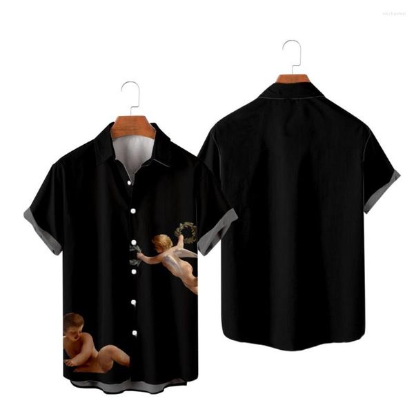 Camisas casuales para hombres para hombres Estampado negro Cupido Manga corta Verano Playa Vacaciones Tops Transpirable