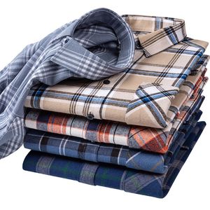 Chemises décontractées pour hommes pour hommes de luxe 100 coton 4XL chemise à manches longues brossé Plaid mode automne hiver doux confortable poche 230105
