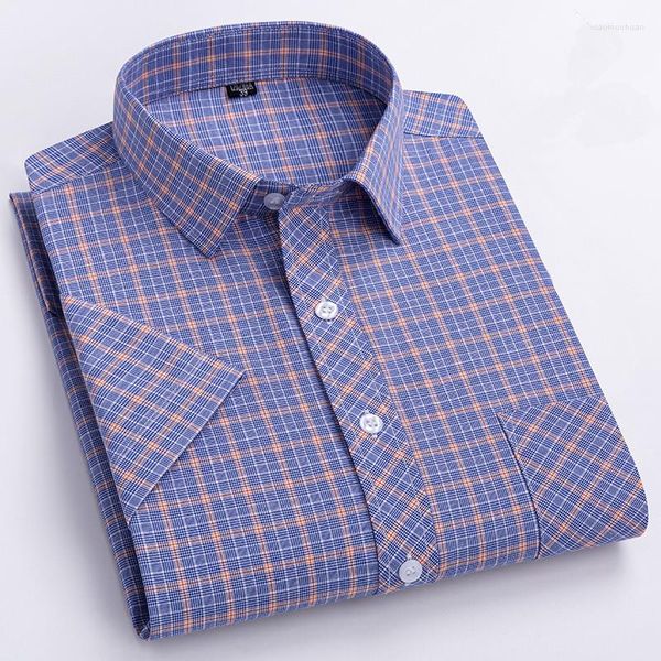 Camisas informales de verano para hombre, camisa de manga corta a cuadros con bolsillos, de algodón, cómoda, fina, a cuadros, de negocios, de gran tamaño, 6XL