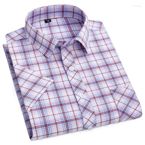 Camisas casuales para hombres para hombres de verano de manga corta a cuadros de algodón estilo coreano comodidad delgada camisa de vestir de negocios a cuadros más 6XL