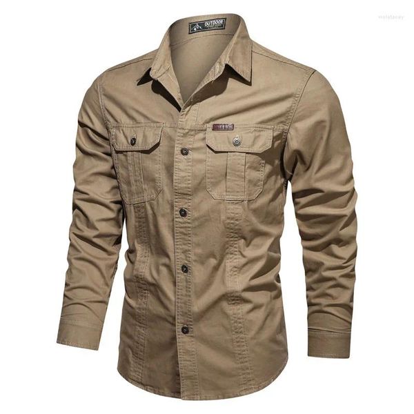 Chemises décontractées pour hommes Commerce extérieur 2023 Automne Lavable Style militaire Grande taille Vêtements de travail à manches longues