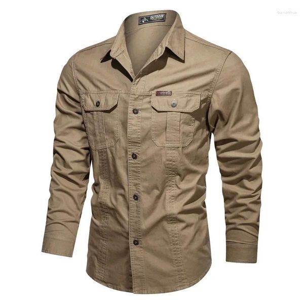 Chemises décontractées pour hommes Commerce extérieur 2024 Automne Lavable Style militaire Grande taille Vêtements de travail à manches longues