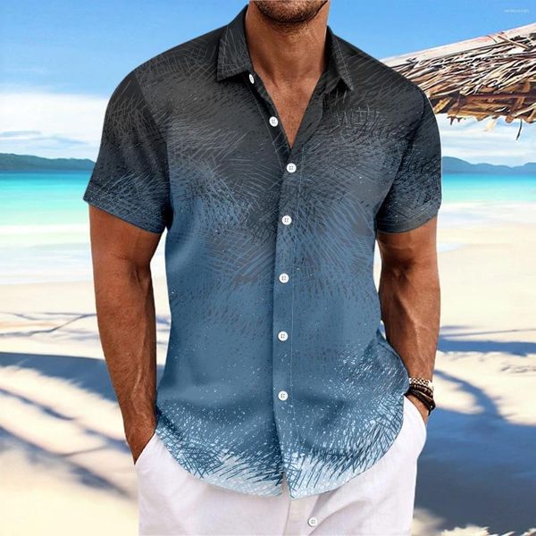 Camisas casuales para hombres Comercio exterior Europa y Estados Unidos Pantalones cortos Botón Solapa Polo Camisa Moda Degradado Impresión 3D