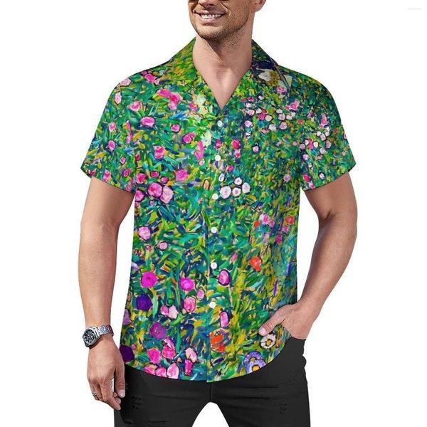 Chemises décontractées pour hommes forêt jardin plage chemise Gustav Klimt hawaïen mâle Y2K Blouses à manches courtes haut personnalisé grande taille 4XL