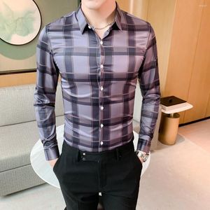 Chemises décontractées pour hommes formelles de haute qualité 5XL coréen hommes vêtements Style britannique chemise à carreaux printemps Slim Fit Plaid à manches longues