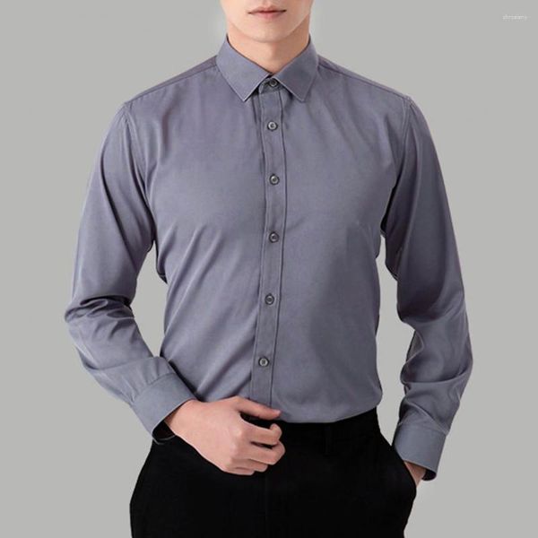 Chemises décontractées pour hommes Chemise formelle Élastique Anti-boulochage Vêtements de travail Simple Pure Color Top Hommes Vêtement de rencontre