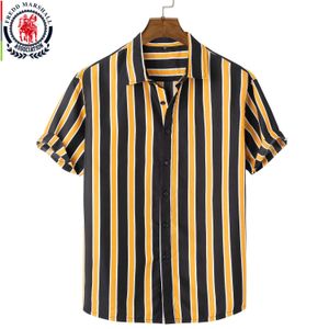 Casual shirts voor heren Fredd Marshall 2022 Zomer Nieuwe Fashion Classic Vertical Striped Shirt Men Korte Mouw Casual Business Drail Shirts Tops 5203 Z0224
