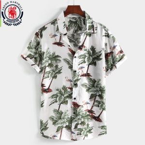 Casual shirts voor heren Fredd Marshall Fashion Coconut Tree Gedrukt Shirt Men Summer Beach Korte mouw Casual Ademende Hawaiiaanse shirts 5107 230410