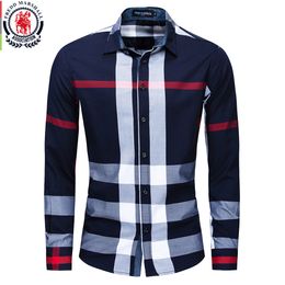 Heren Casual Shirts Fredd Marshall Zomer Mode Willekeurig Plaid Shirt Mannen Lange Mouw Casual Slim Fit Shirts Tops 100% Katoen Chemise Homme 199 230619