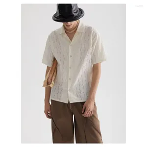 Chemises décontractées pour hommes Chemise évidée française Vintage Abricot Manches courtes Unisexe Hommes et femmes avec le même cardigan d'été 123