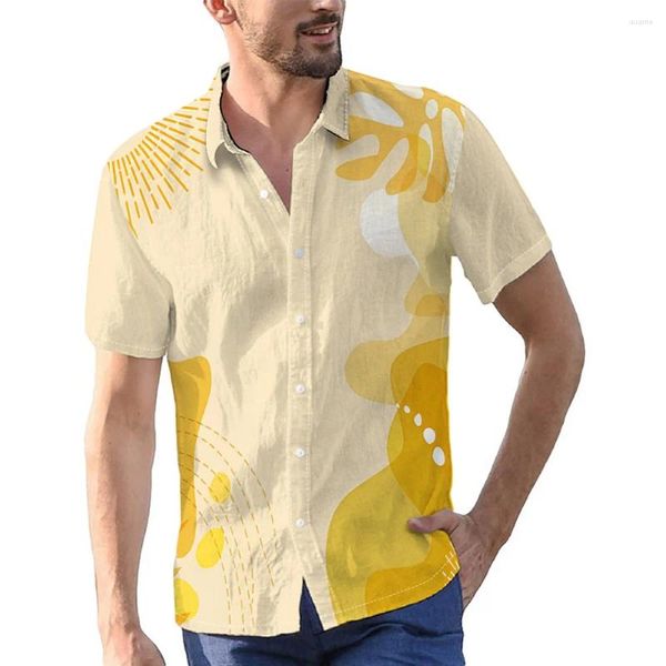 Chemises décontractées pour hommes Design frais Feuillage créatif Chemise d'impression numérique à manches courtes boutonnée Summer Resort Vacances Male Leisurewear