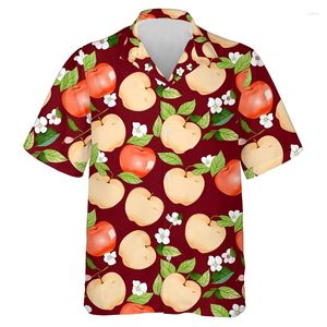 Chemises décontractées pour hommes Fruits frais 3D imprimés à manches courtes pour hommes vêtements hawaïens citron agrumes plage blouses drôles chemisier à revers