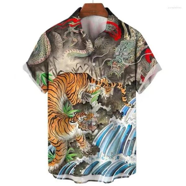 Camisas casuales para hombres estilo completo de estilo chino con cuello de manga corta de manga corta ropa de moda 3D estampado s-5xl hip-hop vintage