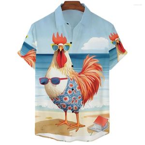 Chemises décontractées pour hommes Chemise de poulet amusante impression 3D pour hommes mignon hawaïen homme à manches courtes haut à la mode animal mâle vêtements